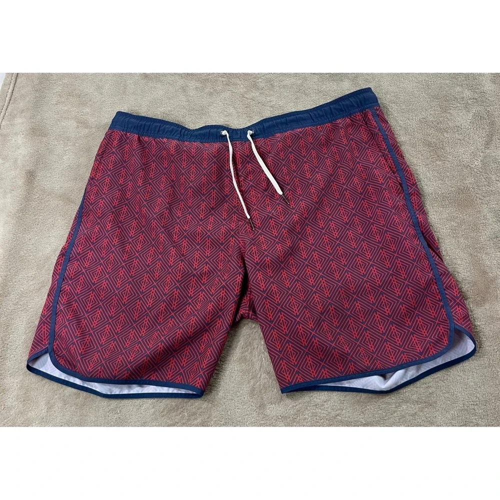 Fair Harbor Swim Trunks Shorts XL Red Geometric Pattern Recycled Polyester Blend